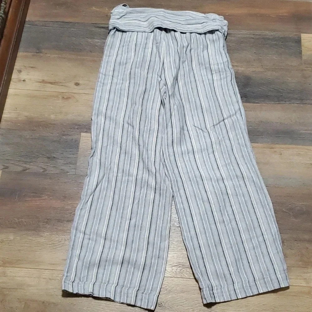 Free people linen blend wide leg striped crop pants